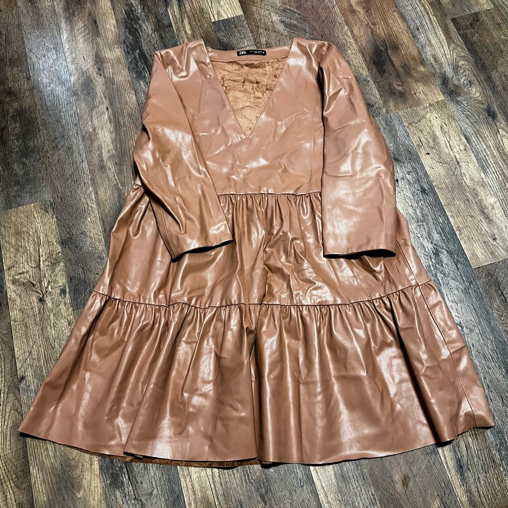 Zara Tan Faux Leather Dress